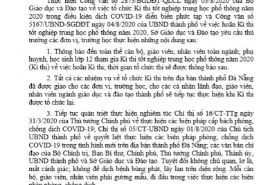 Về việc hoãn Kì thi tốt nghiệp trung học phổ thông năm 2020